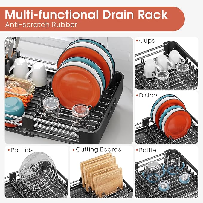 Dish Drying Rack for Kitchen Counter, Extendable Dish Rack - Image 4