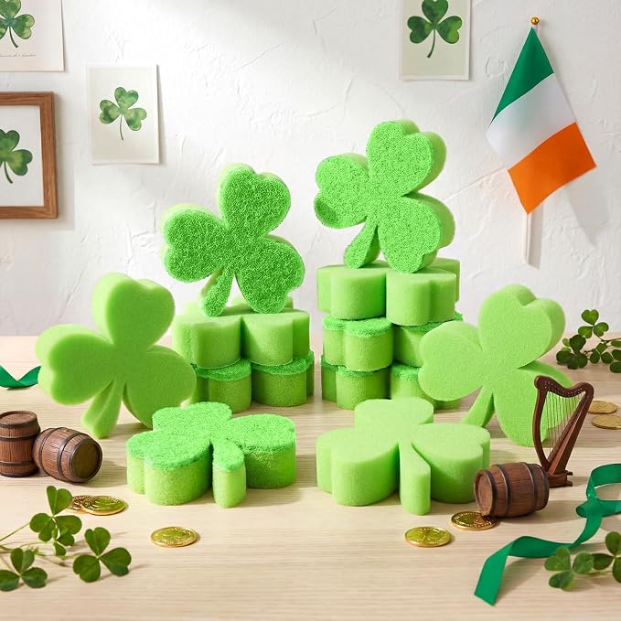Tioncy 12 Pack St. Patrick's Day Clover Sponges Bulk Dual Sided Scrubber by Tioncy