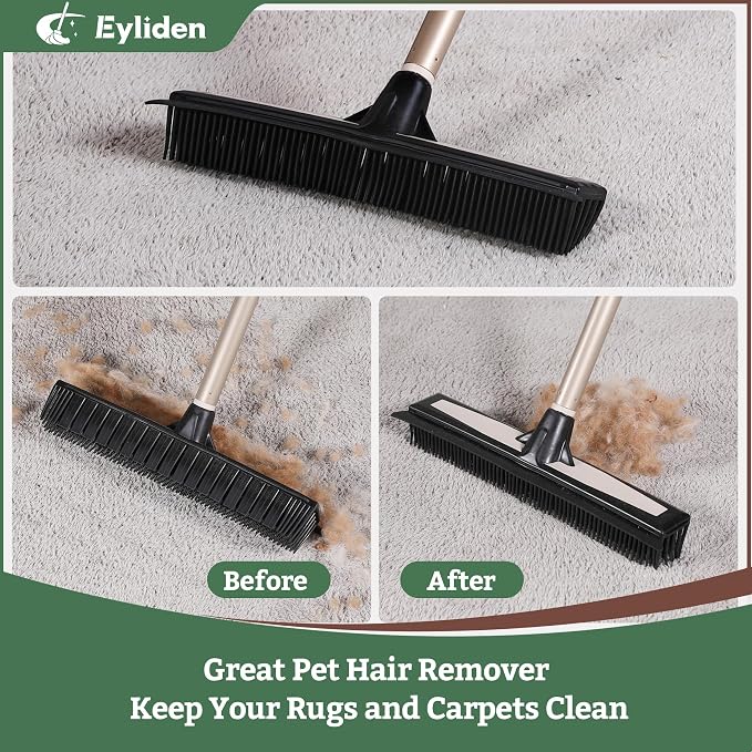 Eyliden Rubber Carpet Rake for Pet Hair, 2-in-1 Push Broom - Image 6