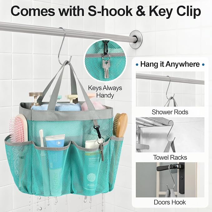 F-color Mesh Shower Caddy Portable, Upgrade Deeper 7 Pockets Shower Bag Basket - Image 7