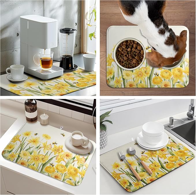 Spring Summer Daffodils Dish Drying Mats Spring Yellow Rose Dish Mat Drying - Image 7