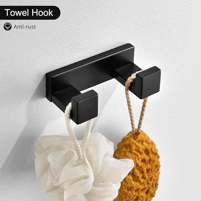 TNOMS Black Towel Bar Set, 4-Pieces Bathroom Hardware Set Modern Bathroom Towel - Image 4