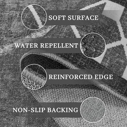 4x6 Area Rugs for Living Room Bedroom, Machine Washable Low Pile Rugs, Non Slip Modern Bordered Print Indoor Carpet for Entryway Office Dining Room Dorm Home Decor, Dark Grey