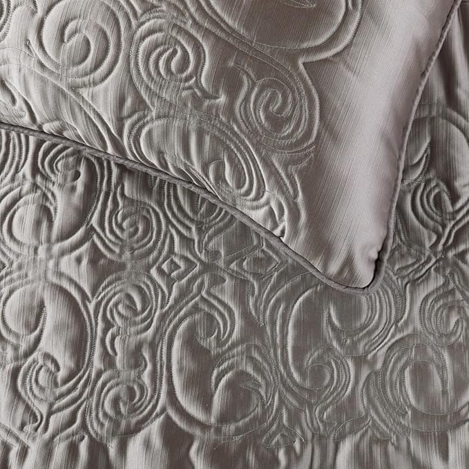 The HomeCentric Decorative Silver Twin 53 x 18 inch Bed Runner Without Pillow Cover, Satin Quilted Bed Scarf, Abstract Modern - Silver Soft