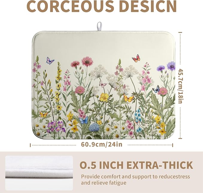 Spring Dish Drying Mat Summer Floral Flowers Kitchen Dish Drying Pad Absorbent - Image 5