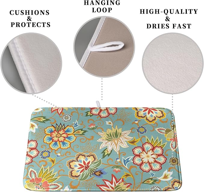 Boho Floral Kitchen Dish Drying Mat - Image 3