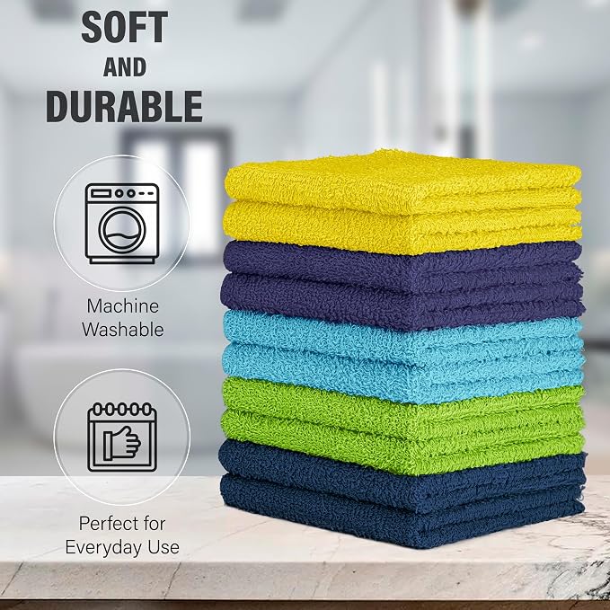 DecorRack 10 Pack 100% Cotton Wash Cloth, Luxurious Soft, 12 x 12 inch Ultra - Image 2