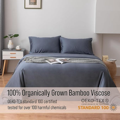 Bella Coterie Luxury Bamboo Viscose King Size Sheet Set | 100% Organically Grown | Ultra Soft | Cooling for Hot Sleepers | 18" Deep Pocket [Slate Blue]
