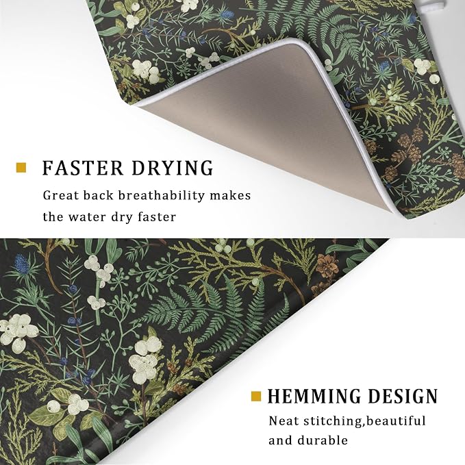 Green Plants Dish Drying Mat for Kitchen Counter Microfiber Absorbent Dish - Image 3