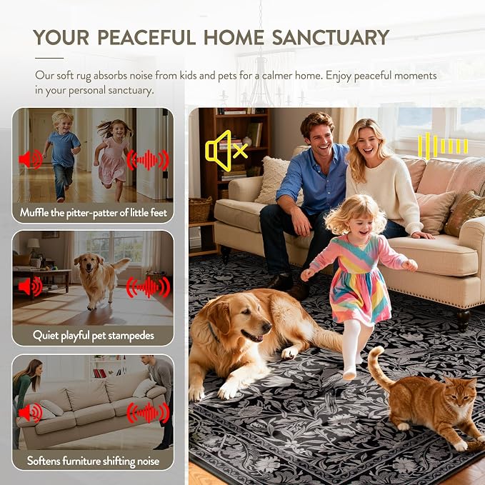 Lahome Bird Living Room Rugs 8x10, Soft Washable Black Rug - Image 4
