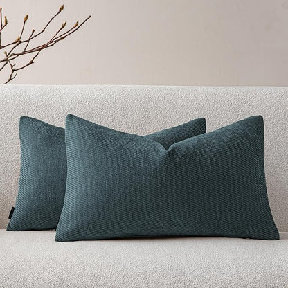 a moment Pack of 2 Decorative Chenille Throw Pillow Covers with Twill Cushion Covers for Sofa Living Room Couch Bed 20x12 Inch Dark Teal