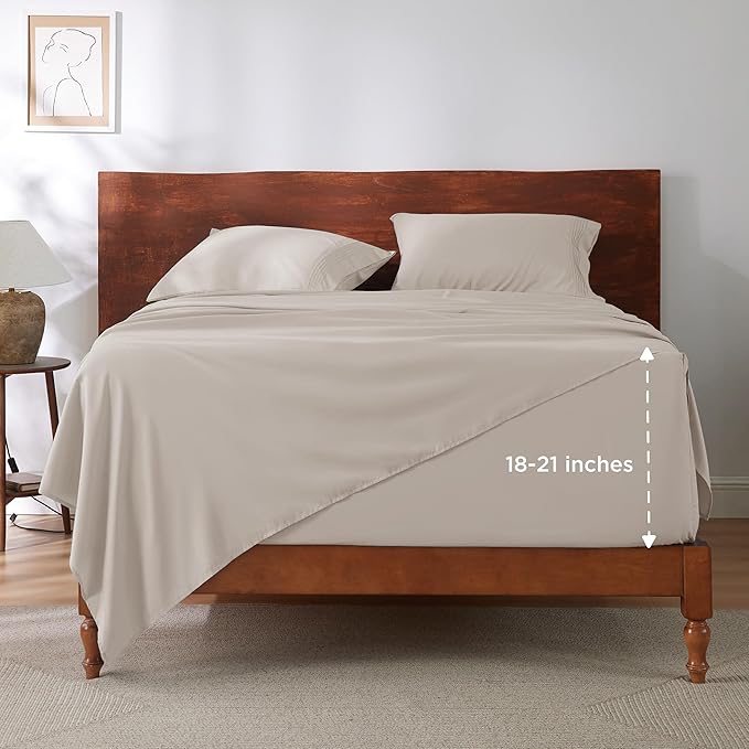 Bedsure Deep Pocket Twin Sheets Set - Fits Mattresses Up to 21 Inches Thick -3 Piece GentleSoft Bed Sheets, Moisture Wicking, Soft & Cooling Bedsheet & Pillowcases, Easy & Secure Fit, Linen