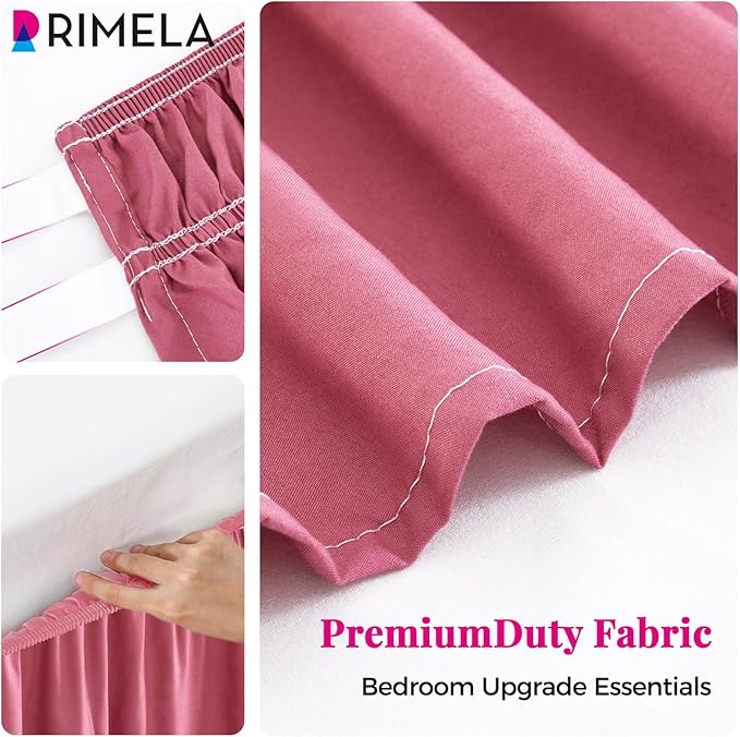 RIMELA Dusty Red Bed Skirt King Size 18 Inch Drop, Wrap Around Elastic Bedskirt, Dust Ruffle for Adjustable Bed Base Machine Washable Easy to Install Bed Skirts