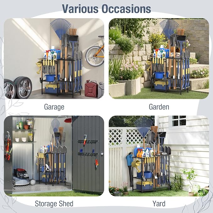 Garden Tool Organizer, Metal Yard Tool Organizer, Holds 70 Long-Handled - Image 7