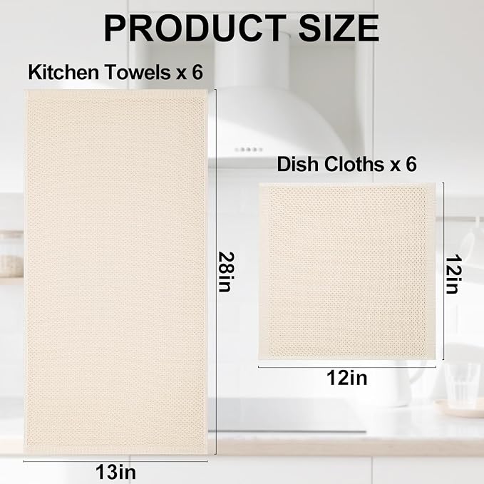 Homaxy 100% Cotton Kitchen Towels and Dishcloths Set, 12 x 12 Inches and 13 x - Image 4
