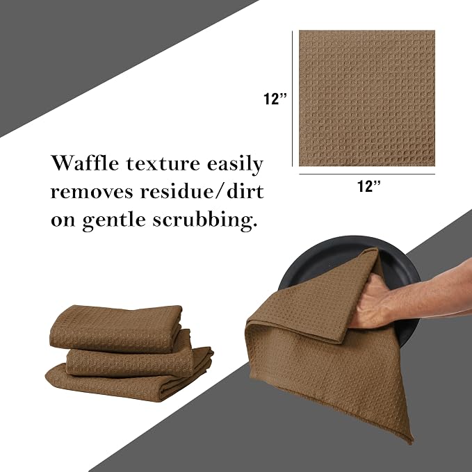 Brown Waffle Dishcloths, 12x12 Inch, Quick Drying, 100% Cotton, Machine Washable - Image 6