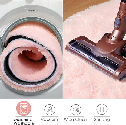 ONASAR Light Pink Round Area Rugs 6ft for Bedroom Living Room, Washable Fluffy Circle Rug for Kids Girls Boys Teen, Soft Plush Shaggy Carpet for Nursery Dorm Classroom Playroom Home Decor Aesthetic