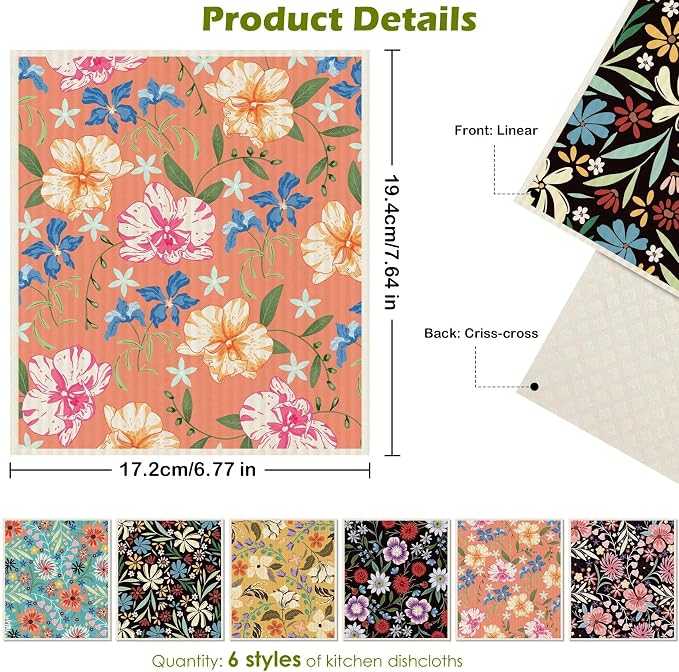 6 Packs Swedish Paper Cloths for Kitchen, Reusable Paper Towels Washable Dish - Image 2