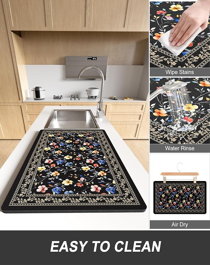 Rnivvi Dish Drying Mat for Kitchen Counter, XL 15 x 24" Cute Flower Theme Super - Image 6