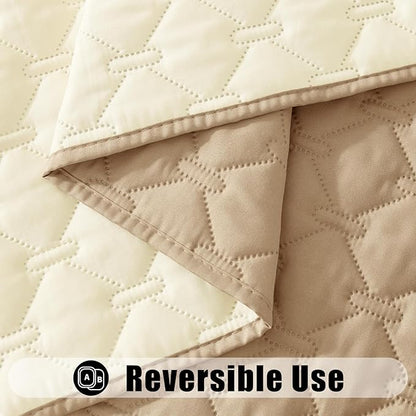 Smiry Waterproof Dog Bed Cover Blanket, Soft Reversible Pet Blanket, Washable Leakproof Cats Dogs Couch Cover for Sofa, Couch, Furniture, Plaid (82x120 Inch, Camel/Beige)