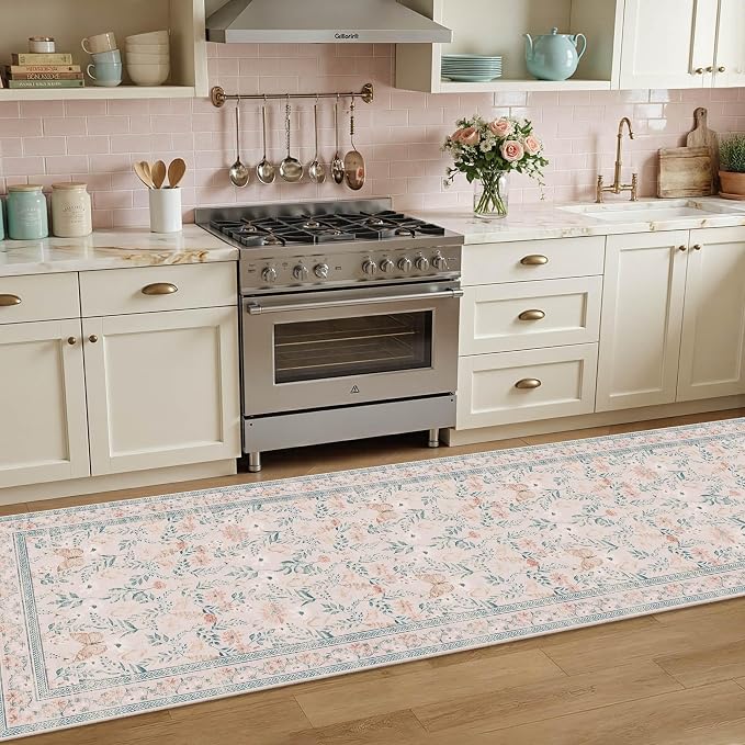 2'6" x 8' Floral Runner Rug, Washable Runners - Image 3