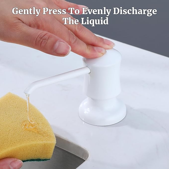 White Sink Soap Dispenser for Kitchen Sink, Built-in and Refill-from-Top Design - Image 6