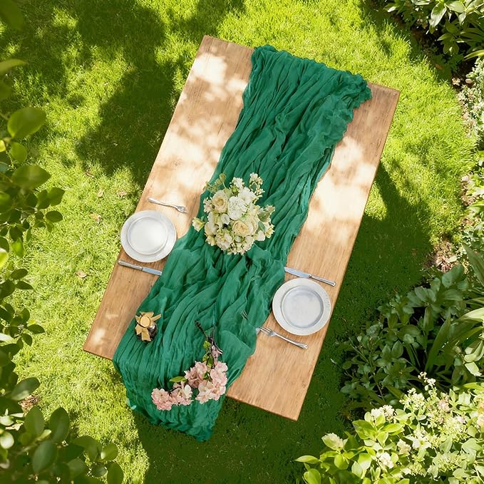 BALCONY & FALCON 2 Pack Emerald Green Cheesecloth Table Runner 10FT 120 Inch Rustic & Boho Farmhouse Gauze Cheese Cloth Runners for Wedding Fall Thanksgiving Christmas Party Baby Shower Birthday Decor