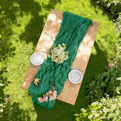BALCONY & FALCON 2 Pack Emerald Green Cheesecloth Table Runner 10FT 120 Inch Rustic & Boho Farmhouse Gauze Cheese Cloth Runners for Wedding Fall Thanksgiving Christmas Party Baby Shower Birthday Decor