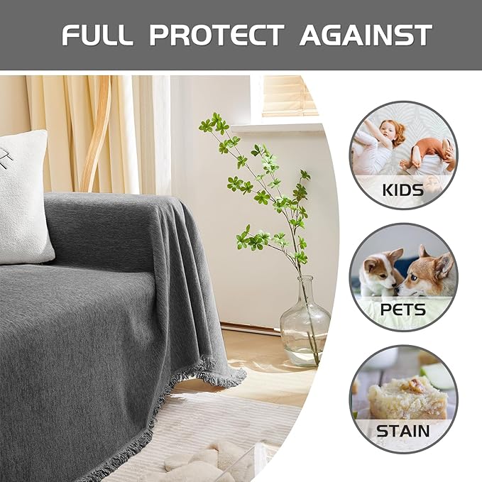 MEETSKY Sectional Couch Covers Sofa Slipcover Couch Protector Covers Universal Fit for Couch 2 Seat Thick Washable Modern Decor for Living Room, 91" x 118", Charcoal Gray