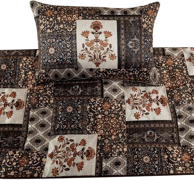 The HomeCentric King/Queen/Twin Brown Decorative Twin 53"x18" Bed Runner with Pillow Cover Quilted Bed Scarf on Satin Fabric - Parisa