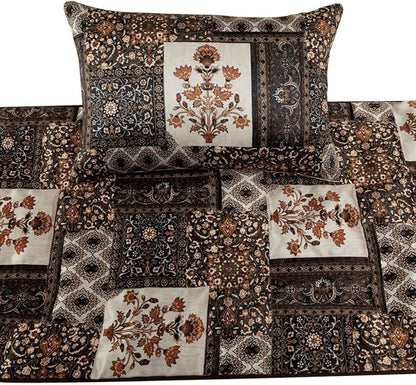 The HomeCentric King/Queen/Twin Brown Decorative Twin 53"x18" Bed Runner with Pillow Cover Quilted Bed Scarf on Satin Fabric - Parisa