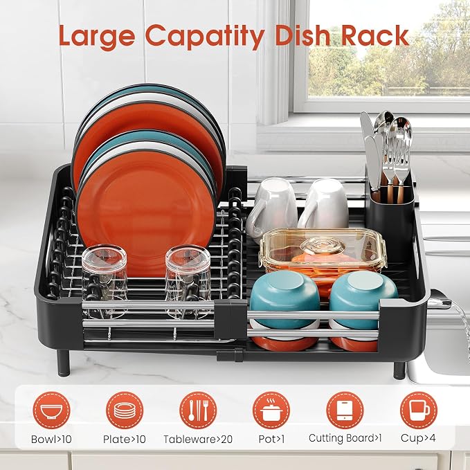 Dish Drying Rack for Kitchen Counter, Extendable Dish Rack - Image 5