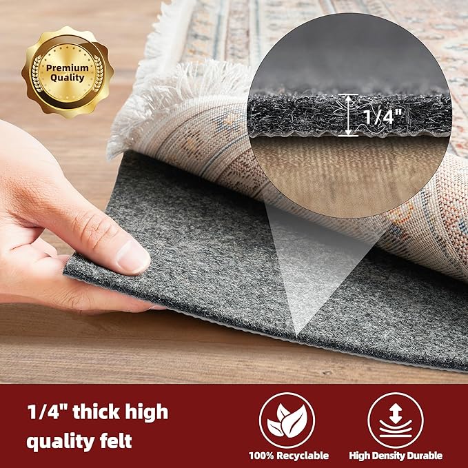 BAGAIL Felt and Natural Rubber Backing Rug Pads 1/4” Thick, 2.5 x 9.5 Ft Non - Image 3
