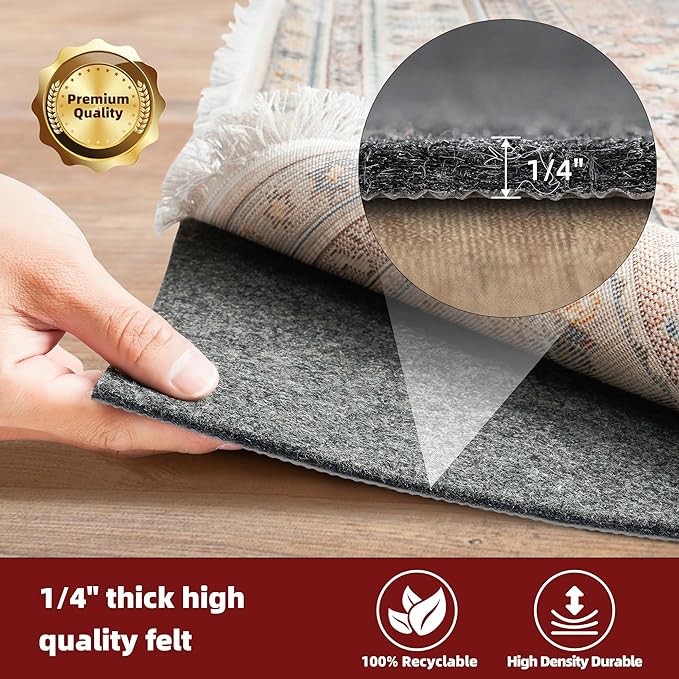 BAGAIL Felt and Natural Rubber Backing Rug Pads 1/4” Thick, 3 x 5 Ft Non Slip - Image 3