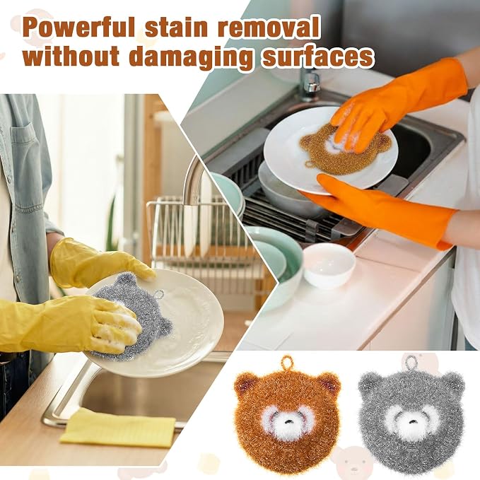 Breling 6 Pieces Raccoon Shape Dish Sponge Dual Sided Non Scratch Dish Washing - Image 4