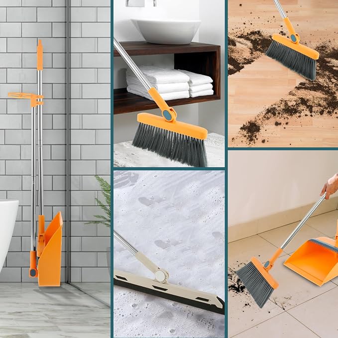 Broom and Dustpan Set for Home, 180° Rotating Broom Combo, Foldable Stand Dust - Image 6
