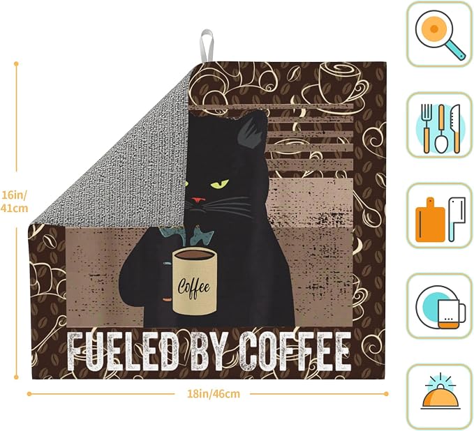 Vintage Cat Dish Drying Mat for Kitchen Counter Retro Coffee Dish Drainer Rack - Image 2