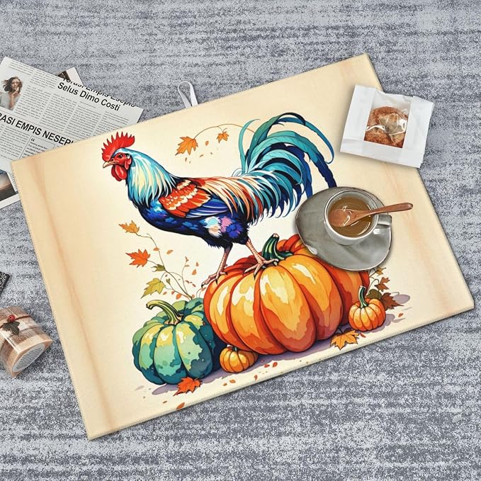 Rooster Pumpkin Dish Drying Mat Highly Absorbent Double-Sided Microfiber - Image 4