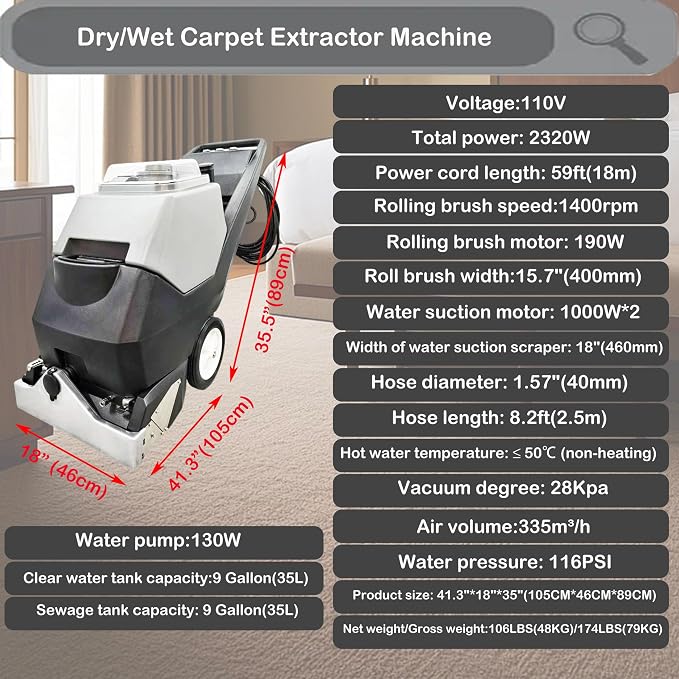 INTSUPERMAI Commercial Carpet Cleaning Machine Carpet Extractor Cleaner 3-in-1 - Image 2
