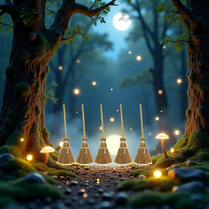 5Pcs Witch Broomstick Set, Miniature Broom Props, Fairy Decoration, Cinnamon - Image 8