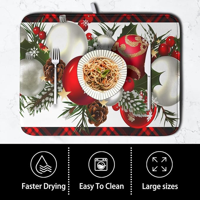 Christmas Red Buffalo Plaid Dish Drying Mat - Image 4