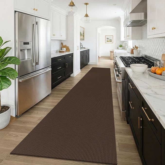 KOZYFLY 3x16 Runners Rugs for Hallway, Extra Long Washable Runner Rug, Non Slip Rubber Backed Kitchen Runner, Cotton Entryway Rug, Floor Carpet for Entry, Aisle, Hall, Brown/Dark Brown - Image 2