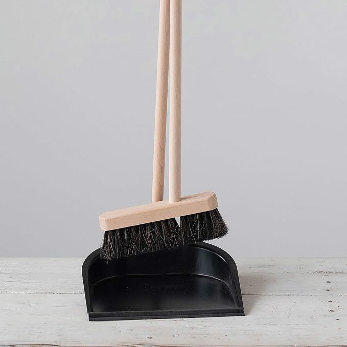 Creative Co-Op Beech Wood Broom & Standing Metal Dust Pan, Natural & Black - Image 7