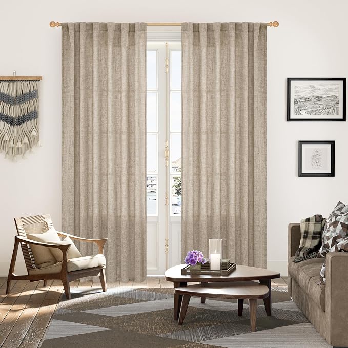 YoungsTex Dark Oatmeal Linen Semi Sheer Curtains 80 Inch Length - Image 2