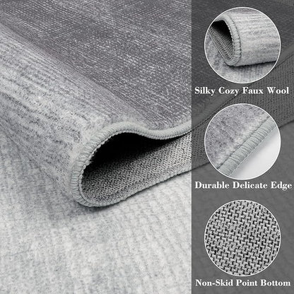Wonnitar Modern Ombre 2x6 Hallway Runner Rug, Washable Grey Kitchen Rug Runner, Non-Slip Abstract Contemporary Laundry Room Carpet Runner Soft Low Pile Mat for Entryway Bathroom (Grey, 2'x6')