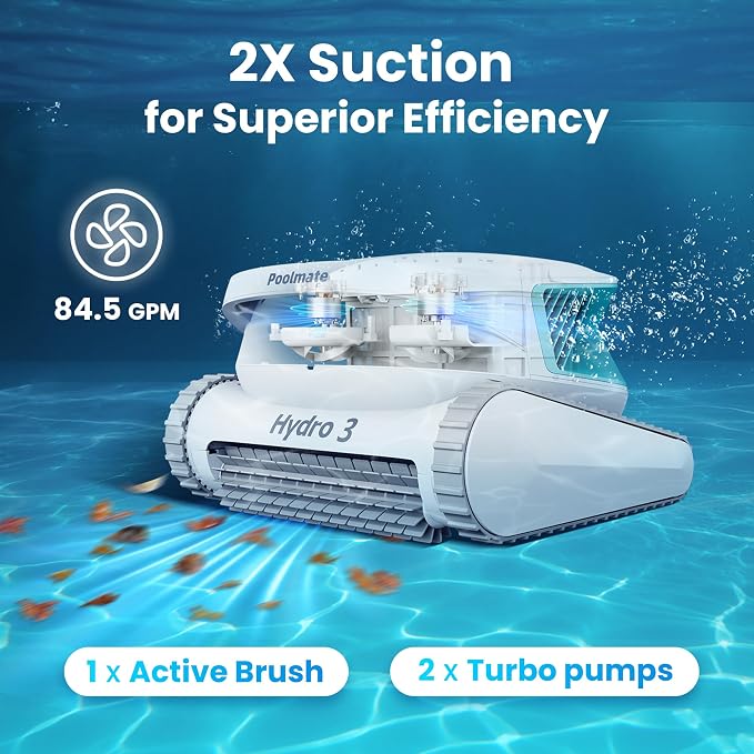 Poolmate Hydro 3 All-in-one Pool Vacuum Robot, 200mins Runtime Cordless Pool - Image 2