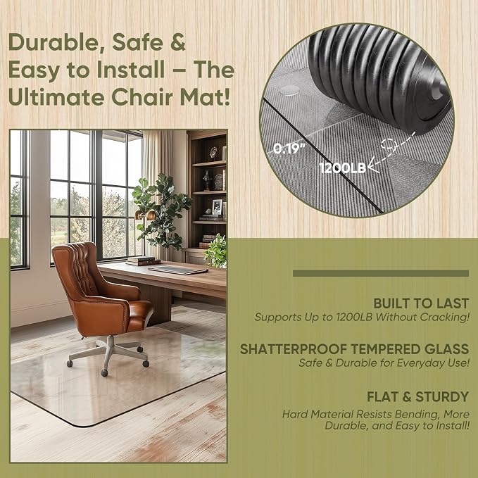 Office Chair Mat for Carpet & Hardwood, Upgraded 32" x 48" Dual Use Tempered - Image 3