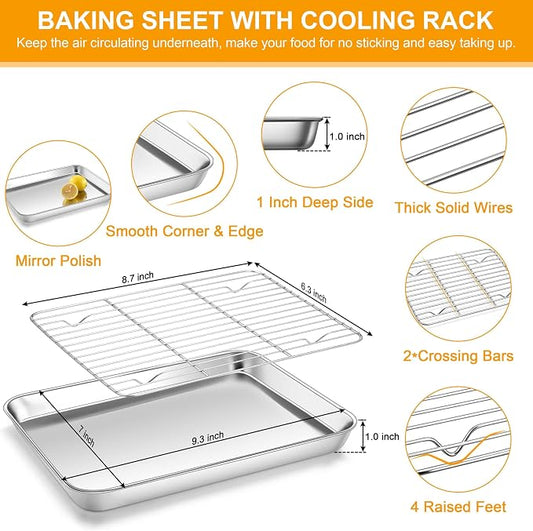 Homikit Baking Sheet with Wire Rack, 9 x 7 Inches Stainless Steel Small Baking - Image 2