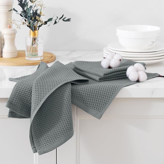 Kitinjoy 100% Cotton Kitchen Dish Cloths, 6 Pack Waffle Weave Ultra Soft - Image 3