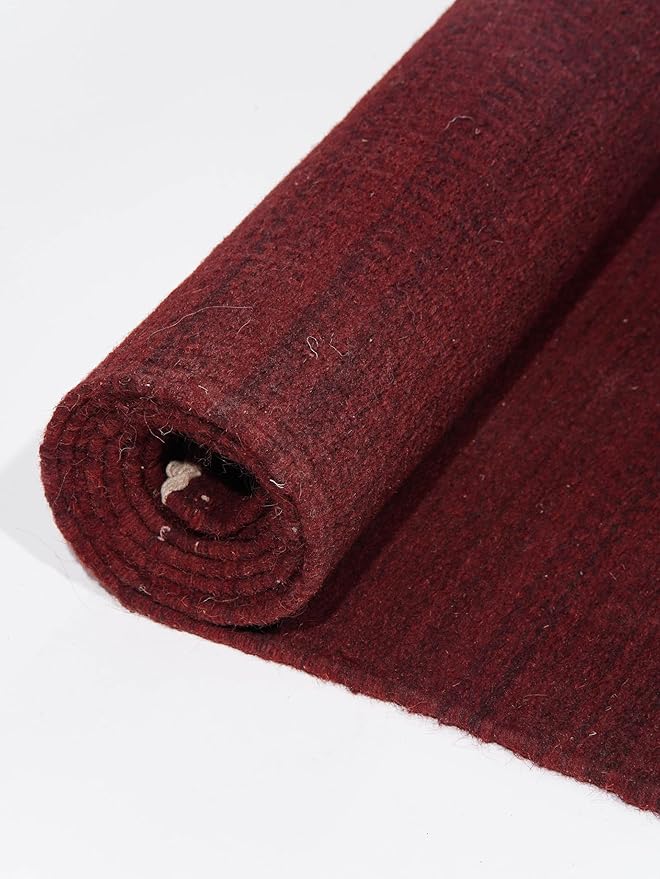Rugsotic Carpets Hand Woven Flat Weave Kilim Wool ECO-Friendly Area Rugs - 6'x6', Square Shape, Burgundy Color, Solid Plain Design, Low Pile Handmade Area Rugs for Living Room, Bed Room (D00111)